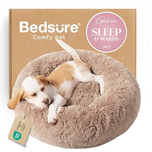 Bedsure Calming Dog Bed for Small Dogs - Donut Washable Small Puppy Bed, 23 inches Anti-Slip Round Fluffy Plush Faux Fur Large Cat Bed, Fits up to 25 lbs Pets, Camel - color: Camel, size: 23"L x 23"W x 8"Th