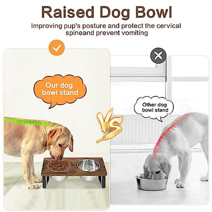 Elevated Dog Bowls for Small Medium Wood Dogs Raised Bowl Stand with 2 Stainless Steel Deep Dog Food and Water Bowls, Anti Vomit, Non-Slip Feeding Dishes(Tilted，3 inches in Height, 40oz - color: Walnut-Small&Medium