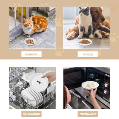 6 Pack Cat Food Bowl, Ceramic Cat Bowls, Anti Whisker Fatigue Cats Bowl Set,5.5 Inches Shallow Wide Kitten Plates for Food and Water (White-D) - color: White-D