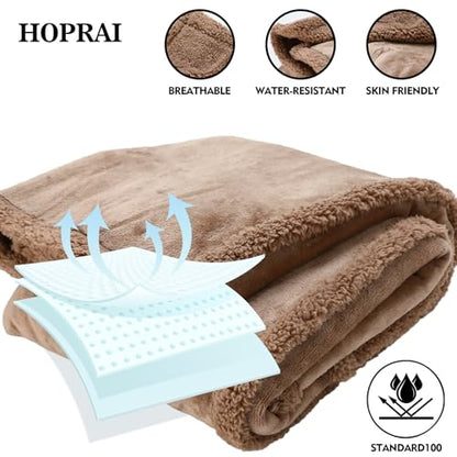 Dog Blanket, Waterproof Reversible Sherpa Fleece Throw Blanket, Furniture Cover for Bed, Couch, Sofa Protection from Liquid Pee and Pet Fur of Puppy, Cat (Light Coffee M39*57inches) - color: Light Coffee, size: 39*57