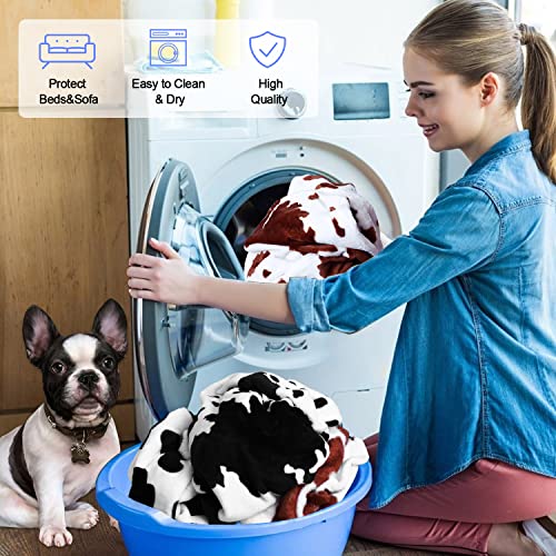 Rezutan 1 Pack 3 Blankets for Dogs, Dog Blanket for Large & Medium Pet Cat, Premium Soft Fluffy Suitable for Dog Kennels & Beds, Sofas, Gifts Puppy Essentials, 41x31inch, Black Brown White Cow Print - color: Cow Print（brown 1 Pack+black White 2 Pack ), si