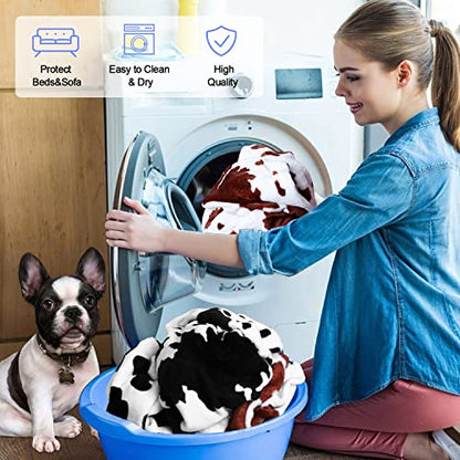 Rezutan 1 Pack 3 Blankets for Dogs, Dog Blanket for Large & Medium Pet Cat, Premium Soft Fluffy Suitable for Dog Kennels & Beds, Sofas, Gifts Puppy Essentials, 41x31inch, Black Brown White Cow Print - color: Cow Print（brown 1 Pack+black White 2 Pack ), si