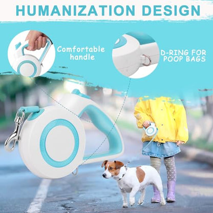 enrgticdg 16Ft Retractable Dog Leash,Night Reflection,Light Weight Leash for Small to Medium Dogs/Cats,Stainless SteelSpring,Strong Nylon Tape,One-Handed Brake(Blue-White) - color: Blue-White