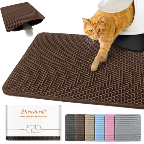 Waterproof Cat Litter Mat, Double Layer EVA, Odor-Free Large Grid, Urine Proof, Easy Cleanup (Brown, 18 x 24) - color: Brown