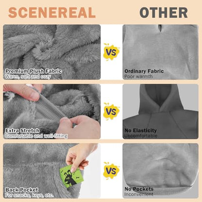 SCENEREAL Fleece Dog Sweaters Hoodie for Small Medium Large Dogs Girls Boys, Plush Fuzzy Dog Clothes Hoodies with Leash Hole, Winter/Fall Puppy Cold Weather Coat, Sherpa Hooded Sweatshirt, Grey L - color: Grey, size: Large