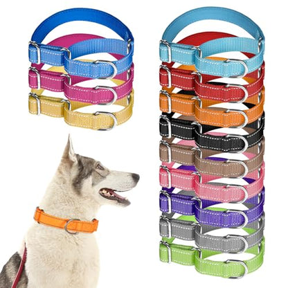 12 Pcs Martingale Collar for Medium Dogs Adjustable Pet Training Collar Reflective Dog Collar with Durable Metal Buckle Heavy Duty Nylon No Pull Martingale Collar for Small Medium Large Dogs, Medium