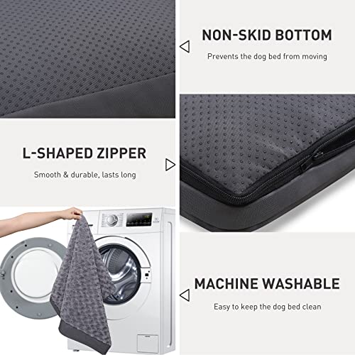 Dog Crate Bed Waterproof Jumbo Dog Beds for Extra Large Pets Rose Velvet Soft Fluffy Washable with Removable Cover & Anti-Slip Bottom, 47 x 29 Inch, Gray - color: Grey, size: 47.0"L x 29.0"W x 4.0"Th