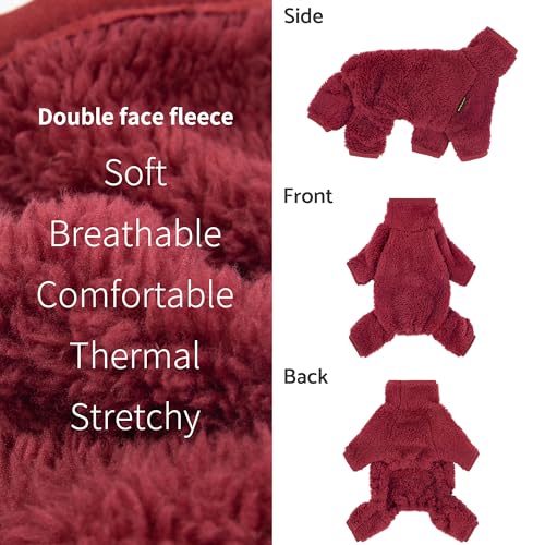 Fitwarm Fuzzy Fleece Dog Christmas Pajamas, Dog Winter Clothes for Small Dogs Girl Boy, Velvet Dog Onesie, Pet Jumpsuit, Doggy Apparel, Maroon, XS - color: Maroon, size: X-Small