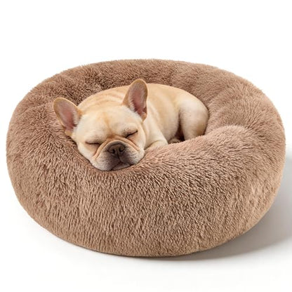 Dog Calming Beds for Small Medium Large Dogs - Round Donut Washable Puppy Dog Bed, Anti-Slip Faux Fur Fluffy Donut Cuddle Anxiety Cat Pet Bed(20'' Khaki - color: khaki, size: 20"L x 20"W x 8"Th