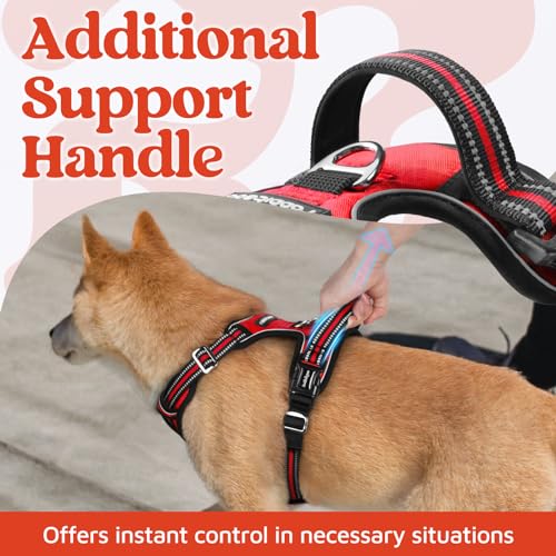 rabbitgoo Dog Harness Small Sized, No Pull Dog Vest with 3 Buckles, Adjustable Soft Padded Pet Harness with Easy Control Handle and Reflective Strips, Red, S - color: Red, size: Small