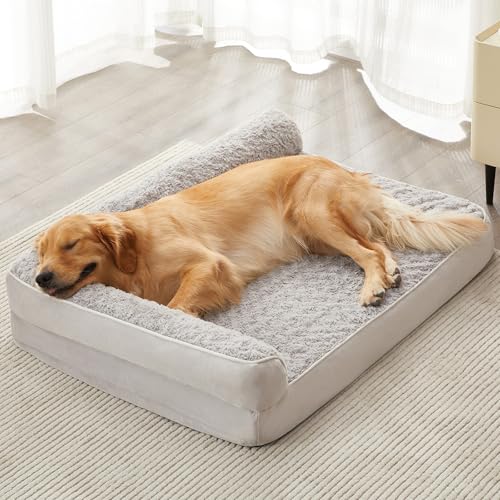 BFPETHOME Orthopedic Dog Beds for Large Dogs-Waterproof Sofa Dog Bed with Removable Washable Cover, Big Pet Bed with Waterproof Lining and Nonskid Bottom,Pet Bed for Large Dogs - color: Silver Grey, size: 36.0"l x 27.0"w x 6.5"th