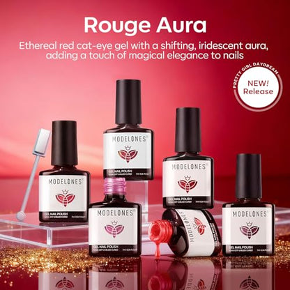 modelones Cat Eye Gel Nail Polish, 6 Colors Red Glitter Burgundy Ruby Sparkle Shimmer Gel Polish Set with Magnet Nail Gel Polish Kit Soak Off Led Nail Art Manicure Salon DIY Gifts - color: A-1 Rouge Aura
