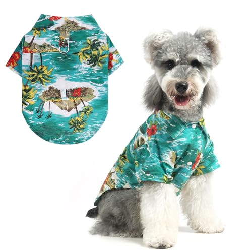 KOOLTAIL Dog Hawaiian Shirt, Dog Summer Clothes with Leash D-Ring for Small Medium Dogs, Floral Cool Beach Puppy Shirts with Sun Protection,Breathable Soft Pet Outfit Indoor&Outdoor Boy&Girl, Green S - color: Hawaiian Green, size: Small