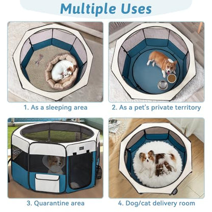 PETSFIT 45.5" Dog Playpen Indoor/Outdoor-Jump-Proof 28.5" Height with Removable Waterproof Mat & Zippered Roof | RV, Camping, Travel Dog Pen | Whelping & Cat Observation Space(45.5"L x 45.5"W x 28.5H) - color: Blue