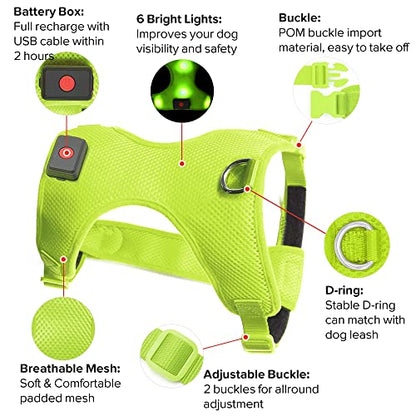 LED Dog Harness - Safety Light Up Dog Vest, No-Pull Dog Harness, Rechargeable Glowing Pet Harness for Dogs Nighttime Walking (Green, Medium) - color: Green, size: Medium