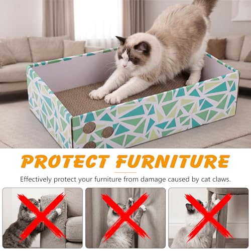 Cat Scratch Pad with Box, 5 Packs in 1 Cat Scratcher Board for Indoor Cats, Reversible Heavy-Duty Corrugated Scratching Board for Cats, Medium and Small Cats, Furniture Protection