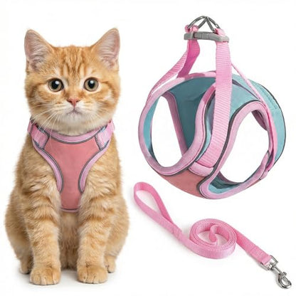 Cat Harness and Leash, Escape-Proof Cat Harness Set, Adjustable Step-in Pet Harness for Walking for Small Medium Cats (Pink, M)