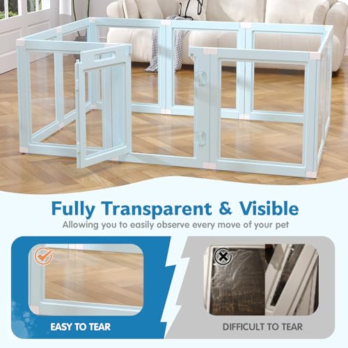 DIY Clear Acrylic Dog Playpen Indoor, Transparent Easy Cleansing Puppy Fence with Suction Cup, Easy-Assemble Indoor Whelping Crate for Small Puppies (23.6" H, 10PCS), Blue - color: Blue, style: 10PCS