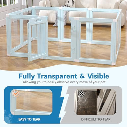 DIY Clear Acrylic Dog Playpen Indoor, Transparent Easy Cleansing Puppy Fence with Suction Cup, Easy-Assemble Indoor Whelping Crate for Small Puppies (23.6" H, 10PCS), Blue - color: Blue, style: 10PCS