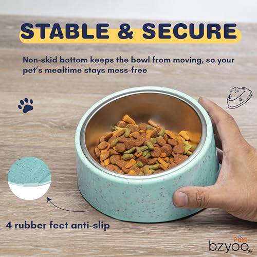 bzyoo 16oz Tilted Dog Bowl for Small Dogs & Cats, 15° Elevated Stainless Steel Pet Feeder, Ergonomic Anti-Vomiting Food Bowl for Frenchie, Pug, Persian Cat, Non-Skid Melamine Stand, Sprinkle (Green) - color: Green