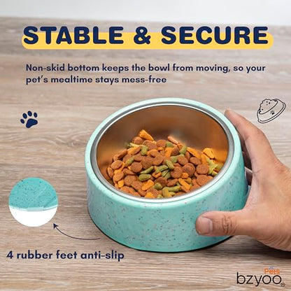 bzyoo 16oz Tilted Dog Bowl for Small Dogs & Cats, 15° Elevated Stainless Steel Pet Feeder, Ergonomic Anti-Vomiting Food Bowl for Frenchie, Pug, Persian Cat, Non-Skid Melamine Stand, Sprinkle (Green) - color: Green