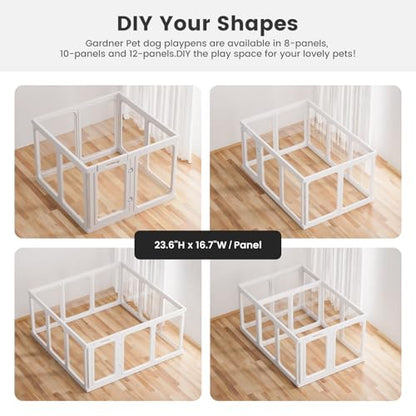 Clear Acrylic Dog Playpen - 50 x 33.4 Inch, 24" H 10 Planes Transparent Dog Fence Indoor, Sturdy Pet Pen for Puppy/Small Dog/Rabbit/Pig, Easy Assemble & Cleaning Plastic Whelping Box Enclosure, White - color: White