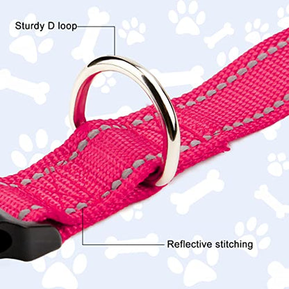 Reflective Dog Collar, Sturdy Nylon Collars for Puppy and Extra Small Girl and Boy Dogs, Adjustable Dog Collar with Quick Release Buckle,Pink,5/8" Width - color: Pink, size: X-Small Plus (Pack of 1)
