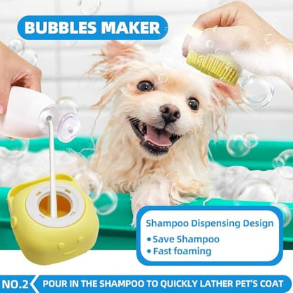 Bath Grooming Kit with Hair Brush, Towel & Scrubber Gloves - 6-in-1 Slicker Brush for Shedding Dogs & Cats, Blue - color: 6-Bath-Blue