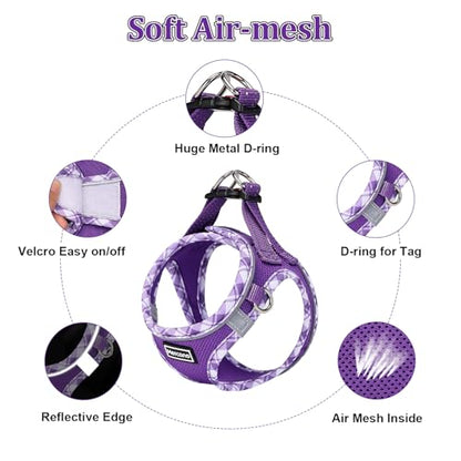 Mercano Soft Mesh Dog Harness and Leash Set, Step-in Reflective Breathable Lightweight Vest Harnesses with Safety Buckle for Small Dogs, Cats (L, Purple) - color: Purple, size: L (Chest: 17.5"-19.5")