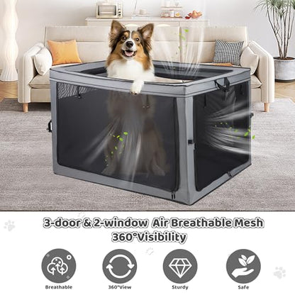Portable Dog Crate Soft Dog Crate 22",30",36",42" Foldable Basic Dog Crates Easy Set-up, Light, Sturdy, Comfy，Collapsible Crate for Home and Travel (42Inch) - size: 42Inch