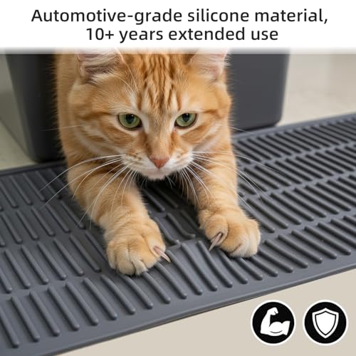Silicone Cat Litter Mat with Deep Grooves - Waterproof & Easy-Rinse Design Traps Litter to Keep Floors Clean and Save You Cleaning Time - color: Grey, size: Small 24x15 Inch