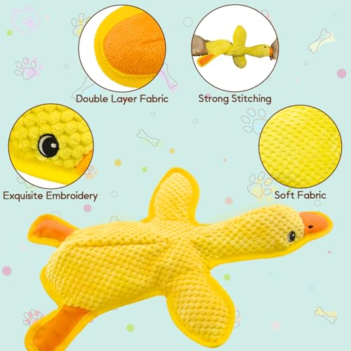 No Stuffing Dog Squeak Toys- Chew Toys for Small Medium Large Breed- Durable Puppy Teething Interactive to Keep Them Busy- Best Birthday Gift(Yellow Duck) - color: Yellow