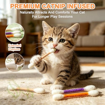 6Pack Cotton Swabs Cat Toys with Catnip,Cat Cotton Swab Toy,Giant Kitten Chew Sticks,Qtip Cat Toy,Durable Dental Teething Ropes, Big Interactive Felt Kitty Kicker Play Lover Gift Accessories (Beige) - color: Beige