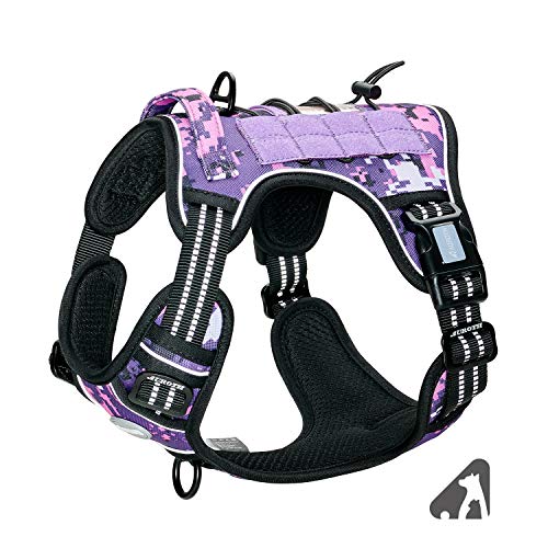 AUROTH Tactical Dog Harness for Small Medium Large Dogs No Pull Adjustable Pet Harness Reflective K9 Working Training Easy Control Pet Vest Military Service Dog Harnesses (S, Purple Camo) - color: Camo - Purple Camo, size: S(Neck:14-21",Chest:20-31"),18-3