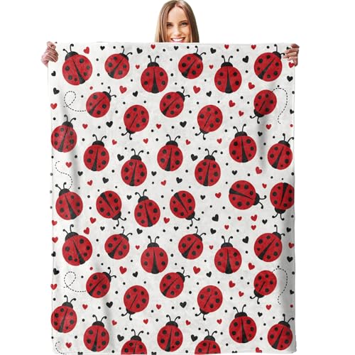 Cute Ladybug & Heart Blanket - Plush, Soft, Comfy, Lightweight, Warm, Fuzzy, Cozy Flannel Throw Blanket for Couch, Travel, Bed, Office, Outdoor - 50in×60in - color: Ladybug29, size: 50in×60in