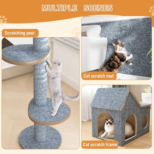 ReWallpaper Cat Scratch Pad Large Sisal Textured Grey Cuttable Carpet Roll for Wall Window Sill Bedside Floor Area Furniture Covering Durable Cat Scratching Mat Self Adhesive Pet Claw Guard 24inx6.5ft