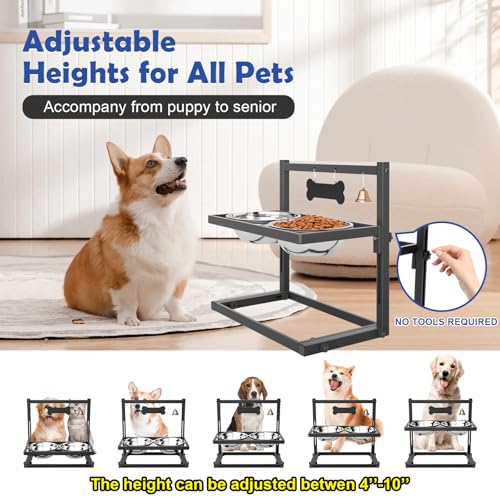 Elevated Dog Bowls for Medium and Small Dogs, 5 Height Adjustable & 2 Stainless Steel Bowls 800ml/27oz, Raised Food Dog Water Stand - color: Metal 27oz Bowls, size: Small dogs