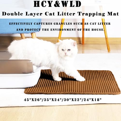 HCY&WLD Cat Litter Mat, Honeycomb Double Layer Cat Litter Trapping Mat, Waterproof Urine Proof Non-Slip, Scatter Control, Less Waste, Easier to Clean (Brown, 35" X 24") - color: Brown