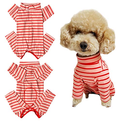 Dog’s Recovery Suit Post Surgery Shirt for Puppy, Full Coverage Dog's Bodysuit Wound Protective Surgical Clothes for Small and Medium Pets (red Pink Stripe-XXS) - color: red-pink stripe, size: XXS