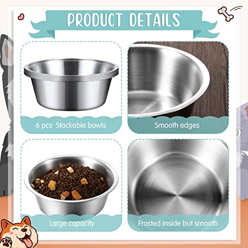 Yahenda 6 Pcs Stainless Steel Metal Dog Bowls Bulk Replacement Basic Thickened Pet Bowls for Small Medium Large Dogs, Dishwasher Safe(11 Inch) - size: 11 Inch