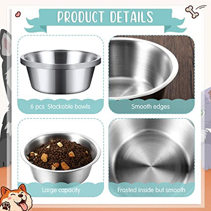Yahenda 6 Pcs Stainless Steel Metal Dog Bowls Bulk Replacement Basic Thickened Pet Bowls for Small Medium Large Dogs, Dishwasher Safe(11 Inch) - size: 11 Inch