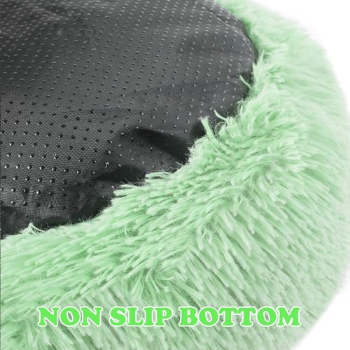 otoez Kitten & Puppy Extra Small XS Round Dog & Cat Anti Anxiety Plush Pet Calming Donut Bed with Non-Slip Waterproof Bottom, Washable (15.7", Green) - color: Green, size: 15.7"