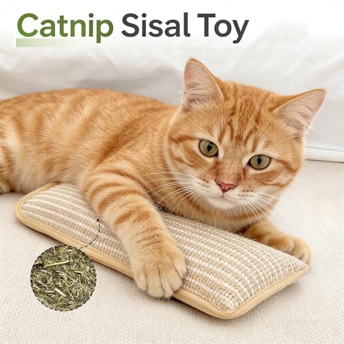 Sisal Catnip Pillow Toy Kickers, 2 Pack Interactive Nature Catnip Toys for Indoor Scratching, Chewing & Teething, Fun for Kittens and Adult Cats Anxiety Relief