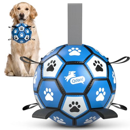 QDAN Dog Ropes Toys, Soccer Ball with Straps, Puppy Birthday Gifts, Durable Balls for Medium Large Dogs-Blue&Grey（8 Inch） - color: Blue Gray, size: Large Size 3 (8")