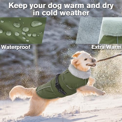 Lelepet Warm Dog Coat Reflective Fleece Vest Waterproof Dog Jacket with Adjustable Buckle Hook & Loop Windproof Cold Weather Coats for Small Medium Large Dogs, Army Green, S - color: Army Green, size: S