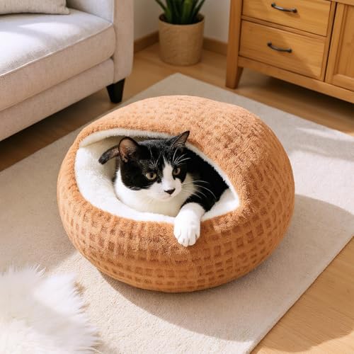 Hooded Calming Cat Cave - Hooded Kitten Bed, Cat Tent for Home Bedroom Balcony, Pet Bed with Thick Padding, Pet Sleeping House, Cave Cushion for Indoor Shelter Living Room Apartment - color: Dark Coffee