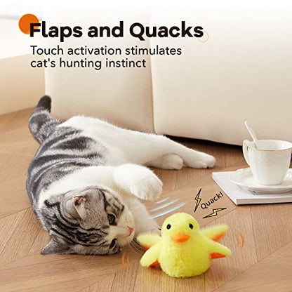 Potaroma Cat Toys Rechargeable Flapping Duck with SilverVine Catnip, Lifelike Quack Chirping, Touch Activated Kitten Kicker Plush Interactive Exercise Toys for All Breeds - size: 4.0 inches, style: Duck