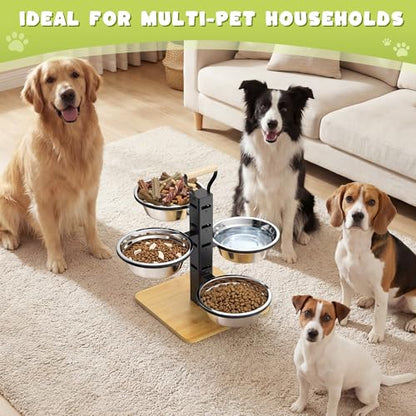 Elevated Dog Bowls Stand - 4 Heights Raised Dog Bowl Large Sized Dog - Dog Feeding Station - Dog Food and Water Bowl Set with Portable Handle - Suitable for Multi-Dog Feeding