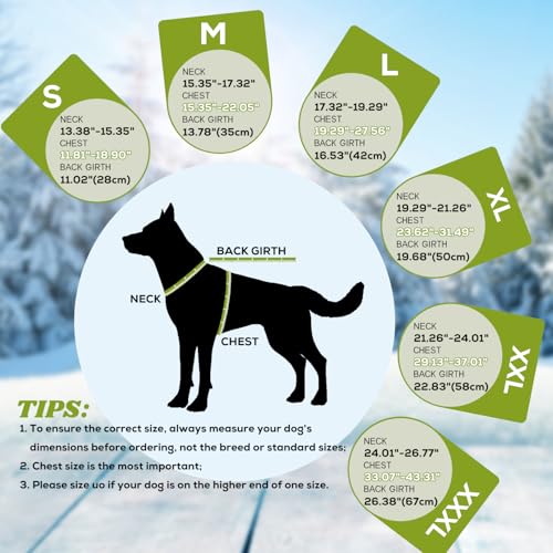 EMUST Dog Coat Winter, Waterproof Pet Snow Jacket for Winter, Adjustable Small/Medium/Large Dog Coat, Green, L - color: Green, size: Large