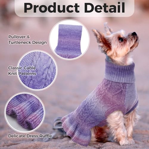 Lelepet Dog Sweater Turtleneck Knitwear Sweatshirt Cable Knit Warm Dress for Small Medium Large Dogs Puppy Fall Sweater, Pitbull, Lab, XL, Purple - color: Purple, size: XL
